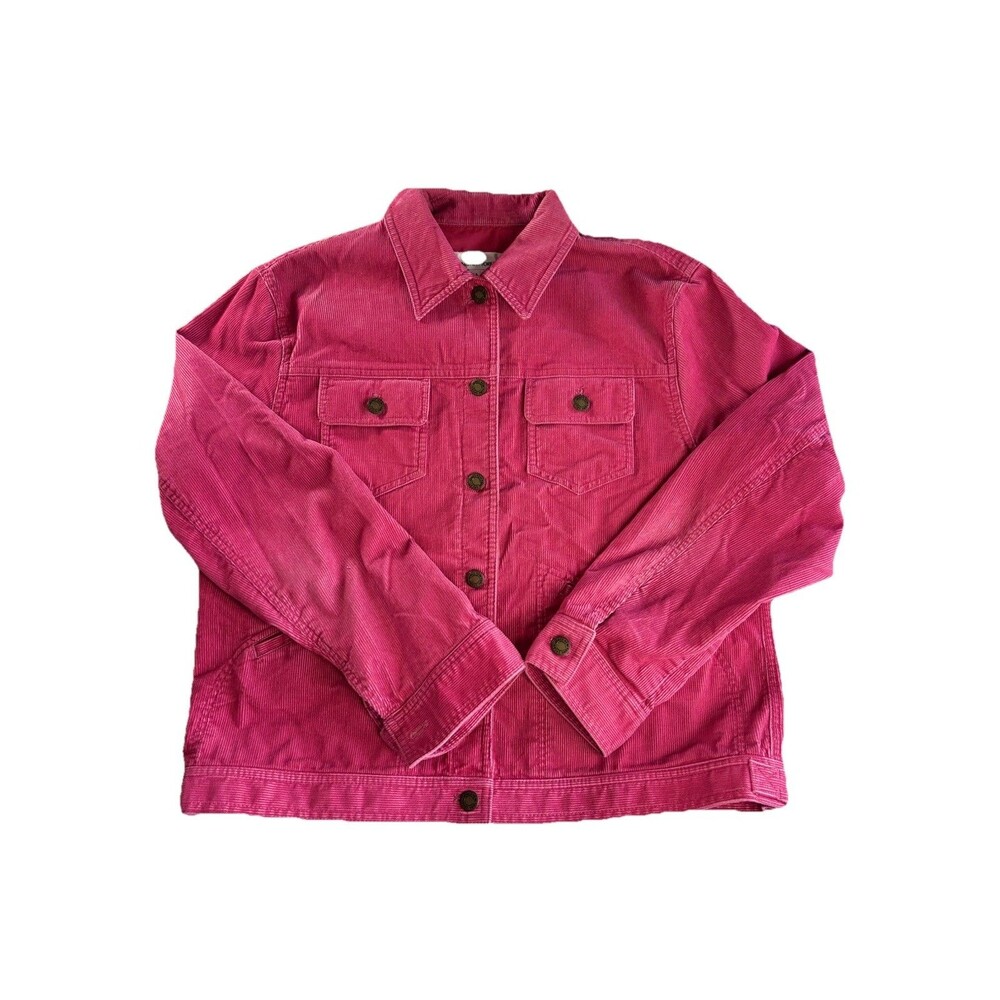 Jones New York Sport Pink Corduroy Jacket Women Size L Button Front Cotton